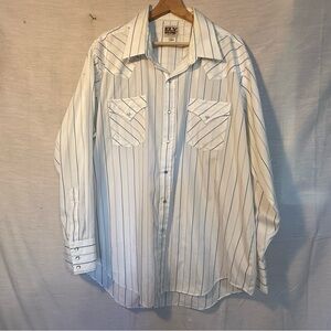 Vintage Ely Cattleman Western Pearl Snap Shirt White Blue Stripe
